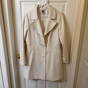 Anne Klein Single Breasted Wool Overcoat in Ivory, Sz L